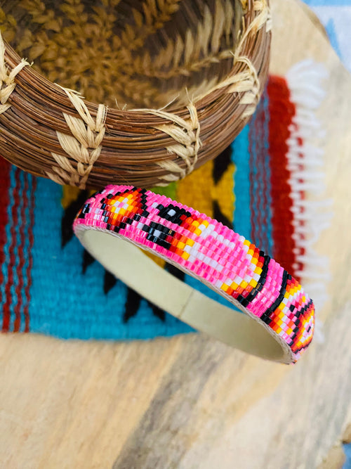 Navajo Made Beaded Leather Bangle Bracelet