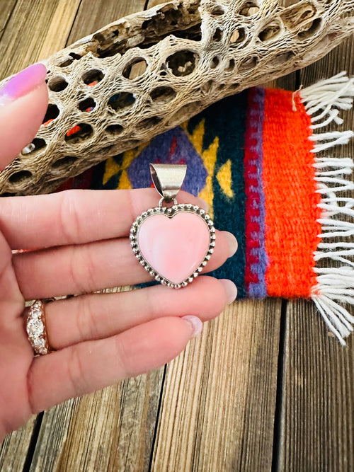 Navajo Queen Pink Conch & Sterling Silver Heart Pendant