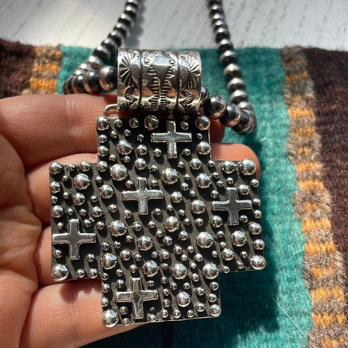 Beautiful Navajo Sterling Silver Cross Pendant Signed