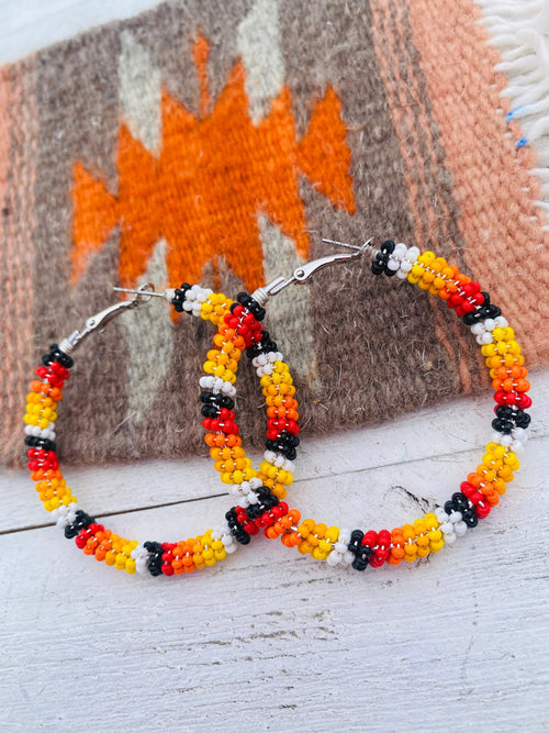 Navajo Handmade Beaded Hoop Earrings