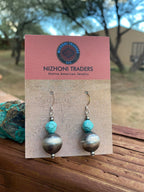 Navajo White Water Turquoise & Sterling Silver Navajo Pearl Dangle Earrings