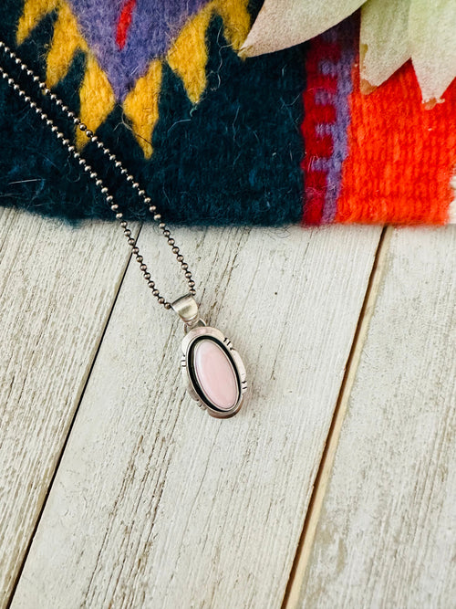 Navajo Queen Pink Conch Shell & Sterling Silver Shadowbox Pendant