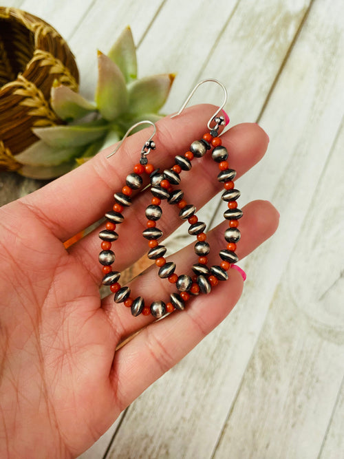 Handmade Coral And Sterling Silver Beaded Dangle Earrings