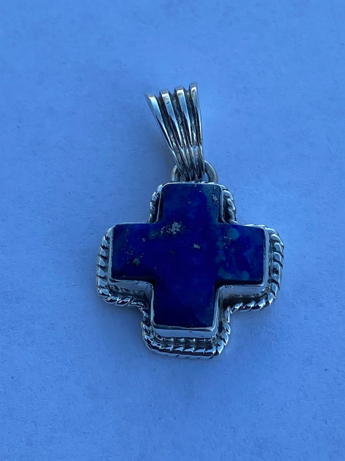 Handmade Lapis & Sterling Silver Cross Pendant