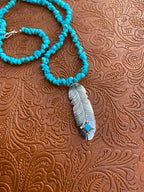 Navajo Kingman Turquoise & Sterling Silver Feather Pendant