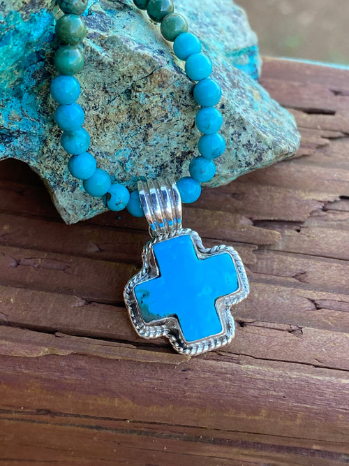 Handmade Turquoise & Sterling Silver Cross Pendant