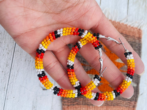 Navajo Handmade Beaded Hoop Earrings