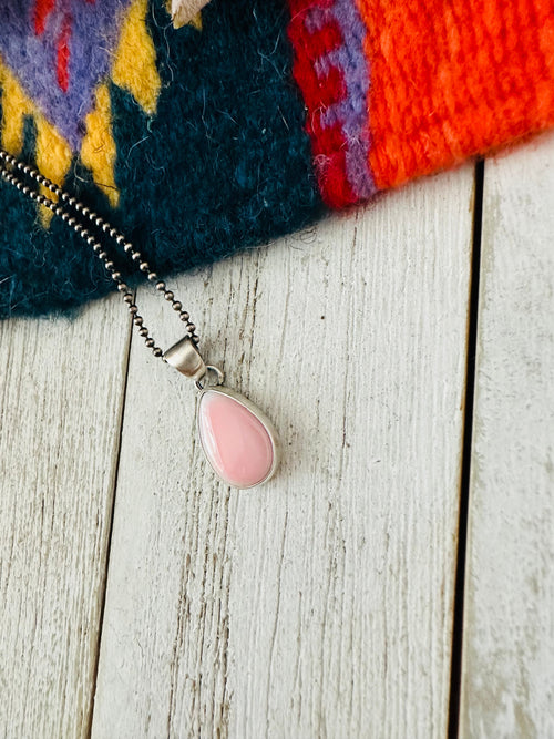 Navajo Queen Pink Conch Shell & Sterling Silver Teardrop Pendant