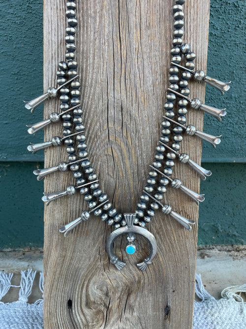 Navajo Sterling Silver And Turquoise Squash Blossom Necklace By Joseph Martinez