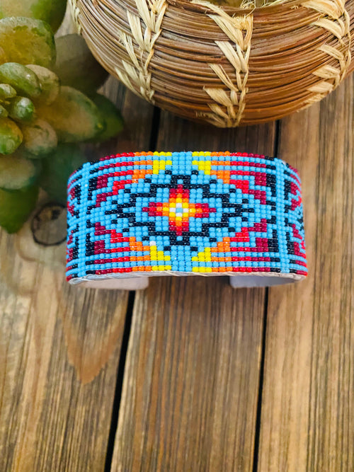 Navajo Made Beaded Leather Bracelet