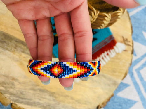 Navajo Made Beaded Leather Bangle Bracelet