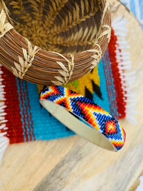 Navajo Made Beaded Leather Bangle Bracelet