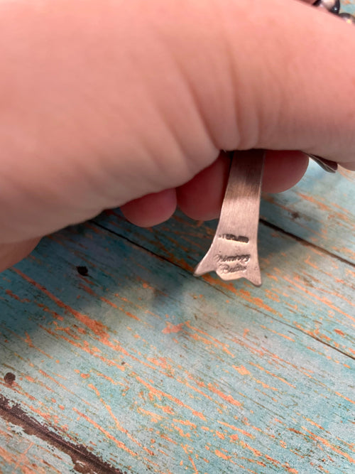 Navajo Kingman Turquoise And Sterling Silver Cross Pendant By Chimney Butte