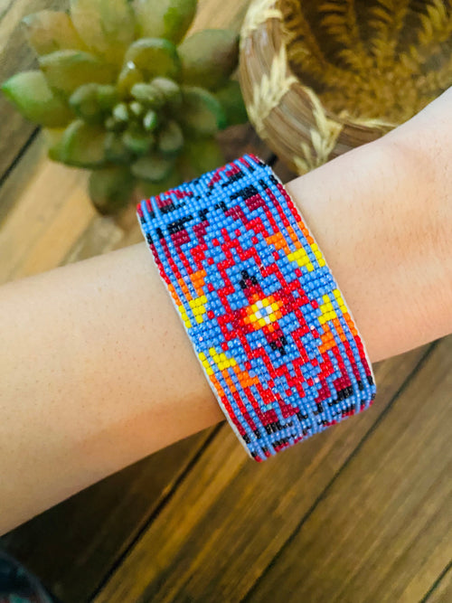 Navajo Made Beaded Leather Bracelet