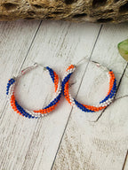 Navajo Handmade Beaded Hoop Earrings- red, white, blue