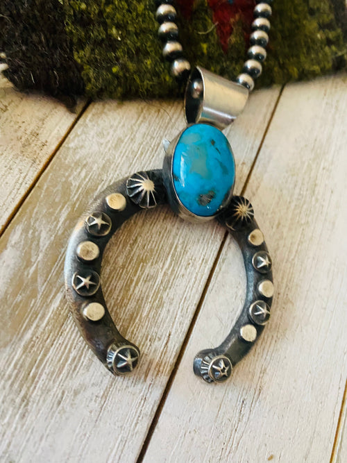 Navajo Sterling Silver & Turquoise Naja Pendant By Chimney Butte