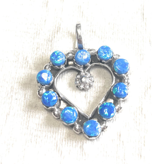 Zuni Sterling Silver & Blue Fire Opal Heart Pendant