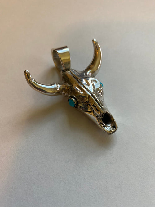 Navajo Sterling Silver & Turquoise Skull Pendant