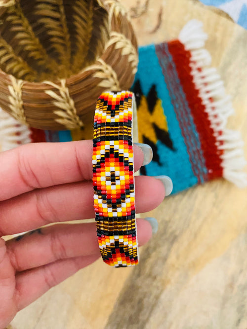 Navajo Made Beaded Leather Bangle Bracelet