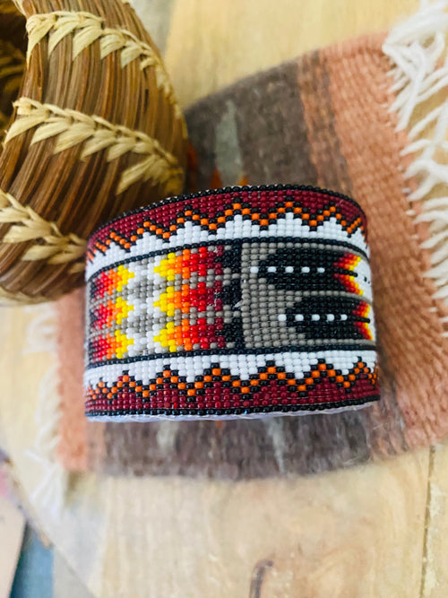 Navajo Made Beaded Leather Bracelet