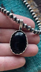 Navajo Black Onyx & Sterling Silver Pendant Signed