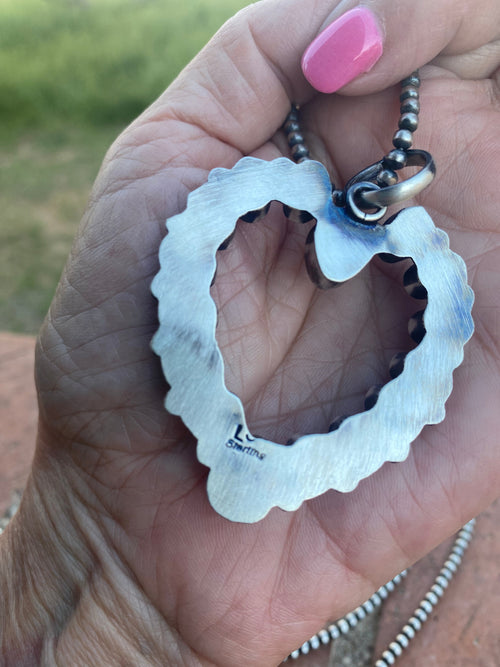 Navajo Heart Queen Pink Conch & Sterling Silver Pendant Signed