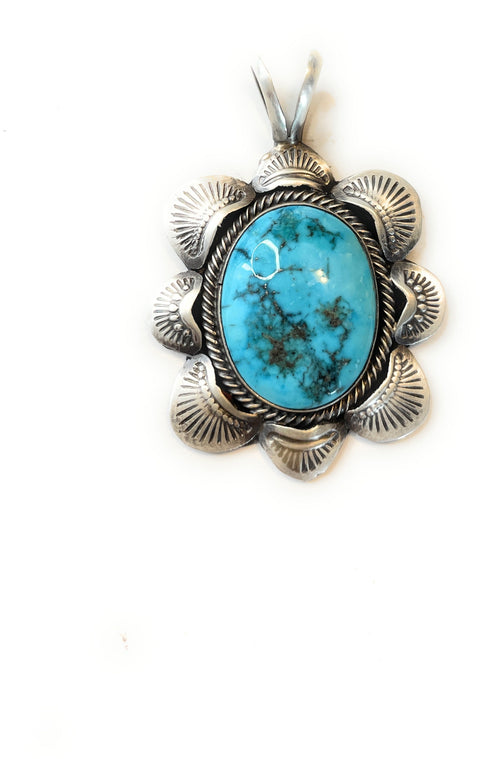 Navajo Turquoise And Sterling Silver Pendant Signed