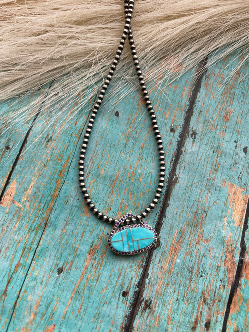 Navajo Sterling Silver & Turquoise Inlay Pendant