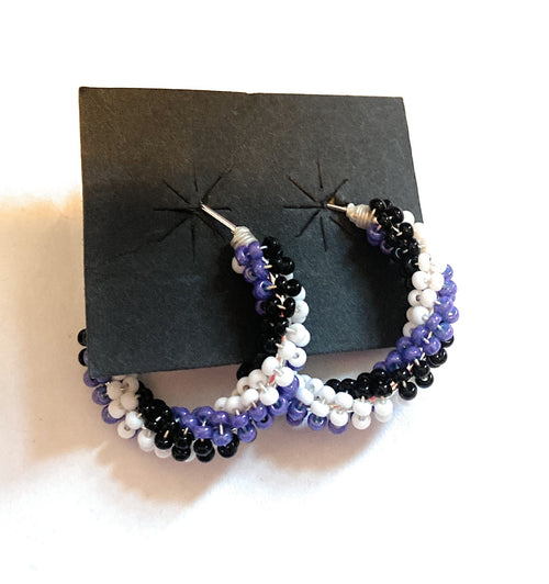 Navajo Handmade Beaded Hoop Earrings- purple