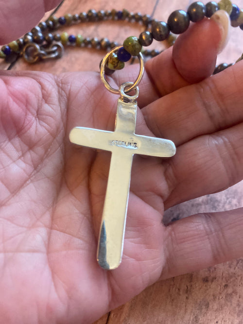 Sterling Silver & Lapis 2.5 inch Cross