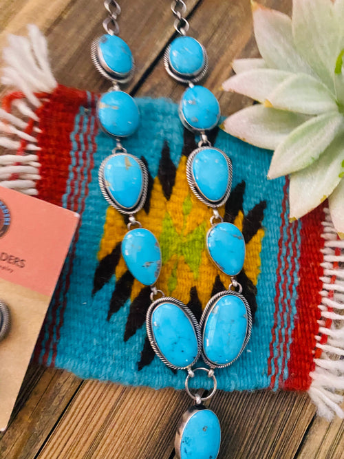 Navajo Sterling Silver & Kingman Turquoise Lariat Necklace Set