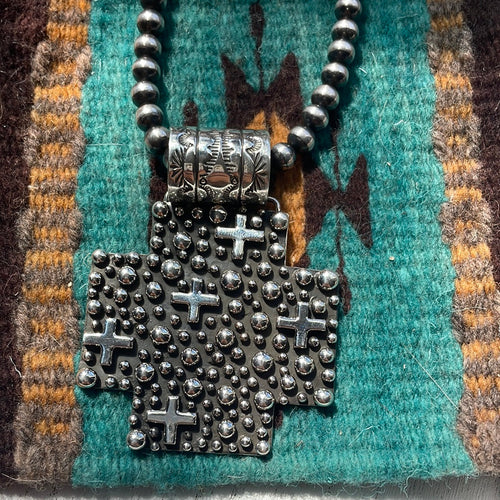 Beautiful Navajo Sterling Silver Cross Pendant Signed