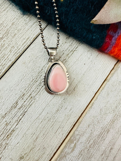 Navajo Queen Pink Conch Shell & Sterling Silver Shadowbox Teardrop Pendant