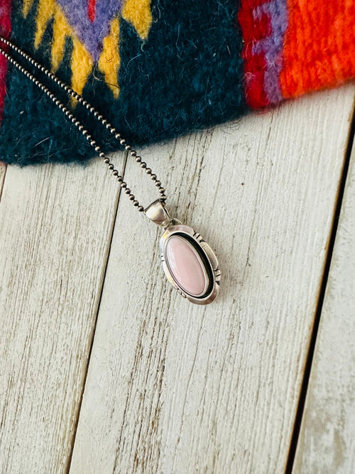 Navajo Queen Pink Conch Shell & Sterling Silver Shadowbox Pendant