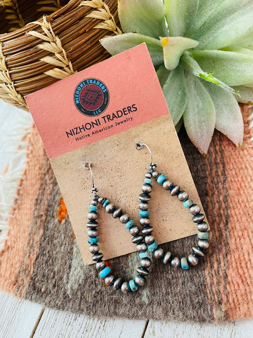 Handmade Turquoise And Sterling Silver Beaded Dangle Earrings