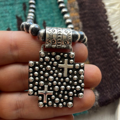 Beautiful Navajo Sterling Silver Cross Pendant Signed A Douglas