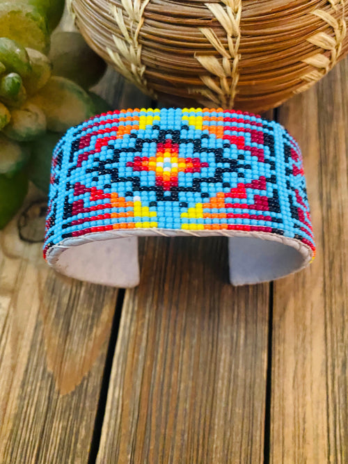 Navajo Made Beaded Leather Bracelet