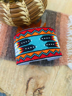 Navajo Made Beaded Leather Bracelet