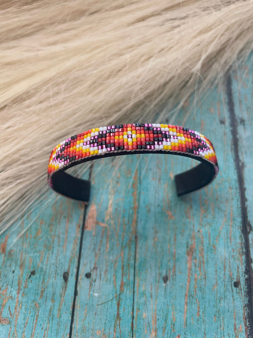 Navajo Made Beaded Leather Bracelet