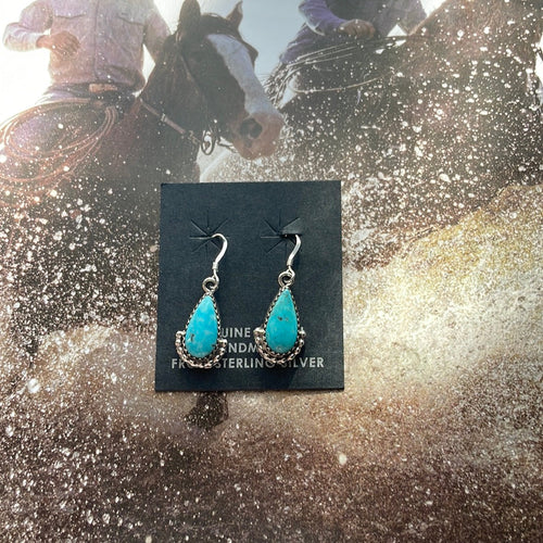 Beautiful Navajo Sterling Silver Turquoise Tear Drop Dangle Earrings