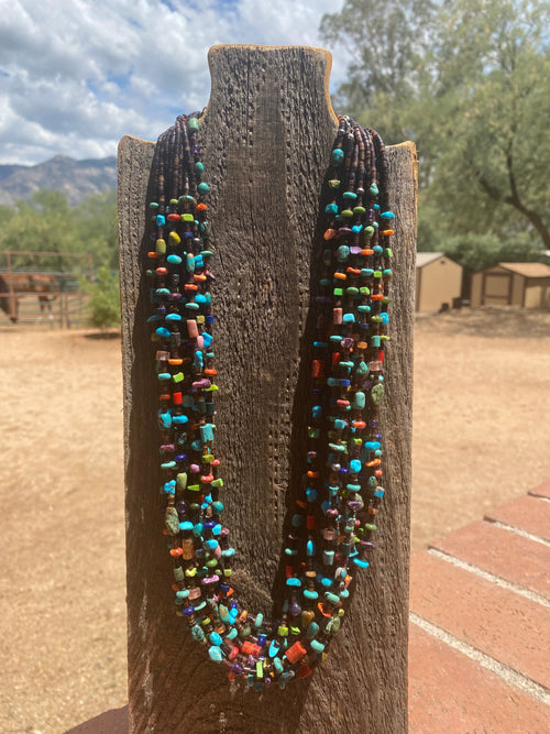 Navajo Multi Stone & Heishi Beaded 26 Inch Necklace