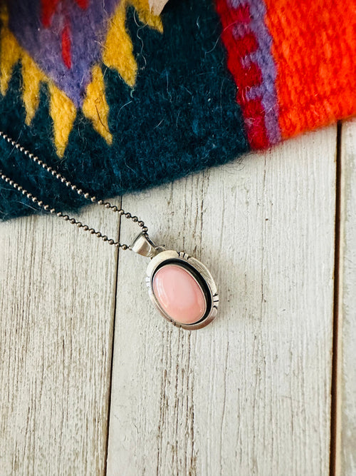 Navajo Queen Pink Conch Shell & Sterling Silver Shadowbox Pendant