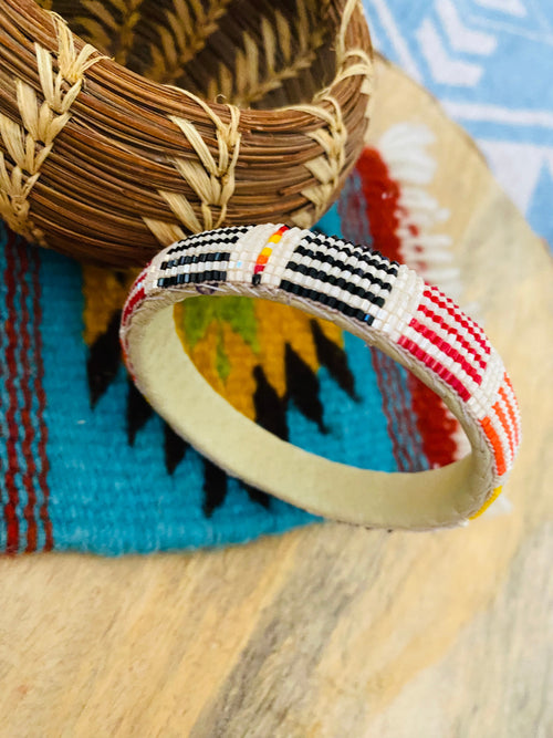 Navajo Made Beaded Leather Bangle Bracelet