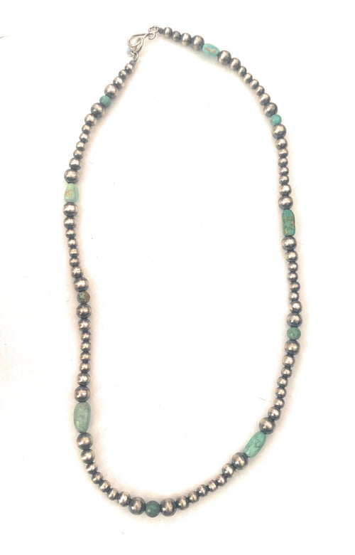 Handmade Sterling Silver & Turquoise Beaded Necklace 18”