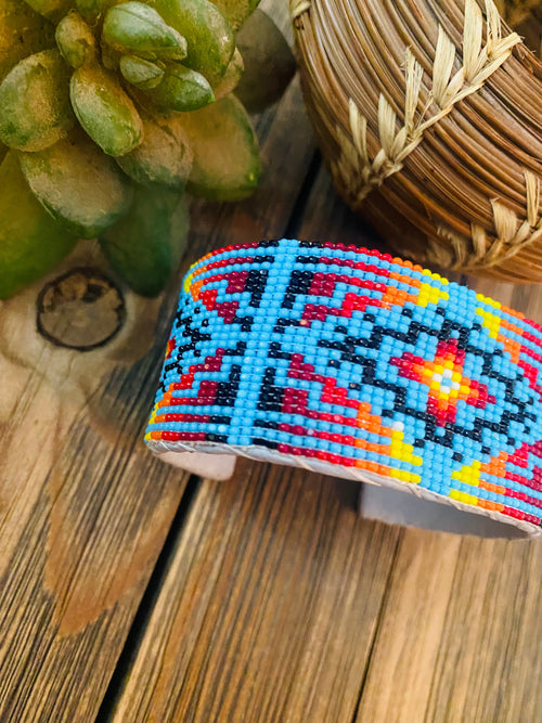 Navajo Made Beaded Leather Bracelet