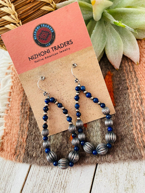 Handmade Lapis And Sterling Silver Beaded Dangle Earrings