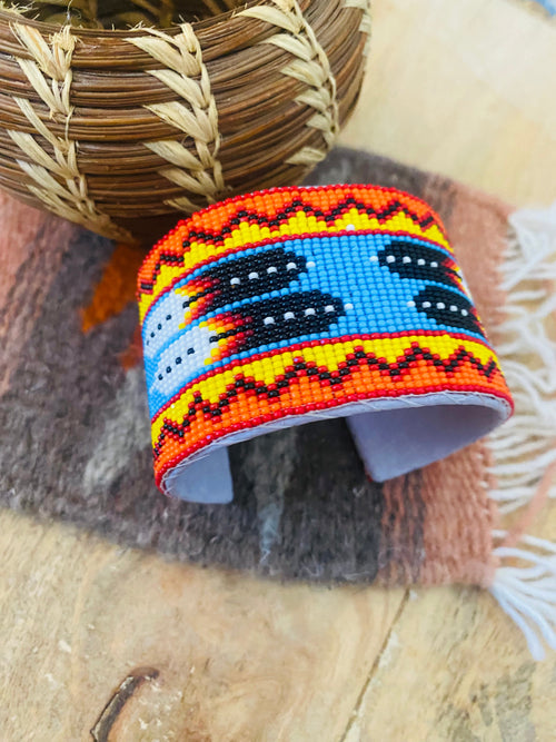 Navajo Made Beaded Leather Bracelet