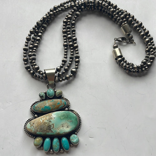 Beautiful Navajo Sterling Silver Turquoise Necklace Signed Sheila Becenti