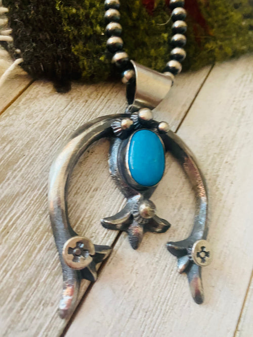 Navajo Sterling Silver & Turquoise Naja Pendant By Chimney Butte