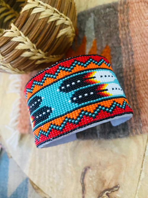 Navajo Made Beaded Leather Bracelet